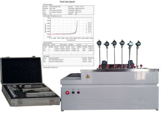 Máquina de teste HDT VICAT com sistema avançado de controle de temperatura garantindo aquecimento uniforme durante o processo de teste de polímero